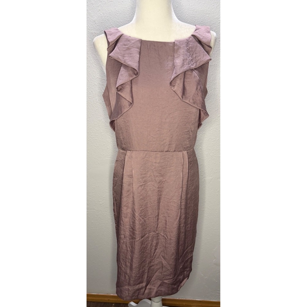 Ann Taylor Loft Mauve Ruffle Sleeveless Sheath Dress Size 8 Shimmer Texture
